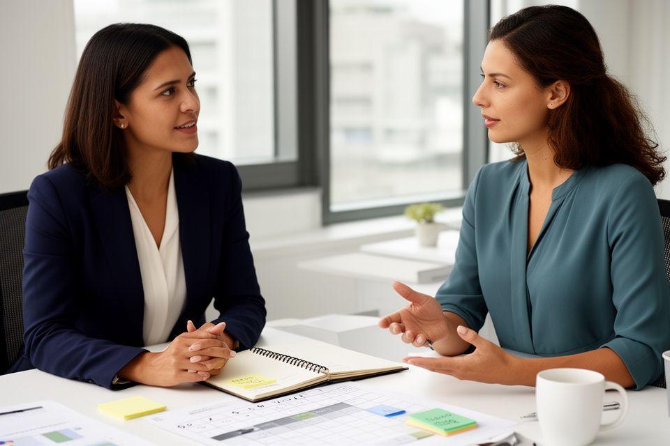 Manager and employee discussing goals and feedback during a performance conversation